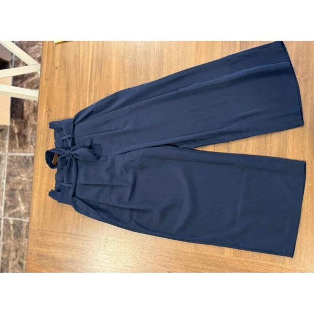 Michael Kors Navy Cropped High-Waisted Wide Leg Belted Waist Pants Size Small